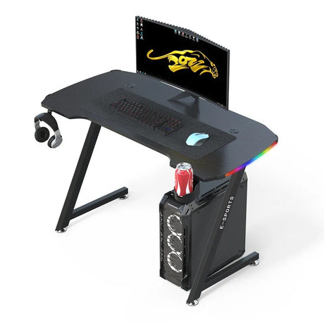 Z-Shape Professional Gaming Desk with RGB Lighting Carbon Fibre 100kg Capacity — Allure Home Collections