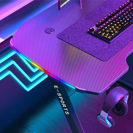 Z-Shape Professional Gaming Desk with RGB Lighting Carbon Fibre 100kg Capacity — Allure Home Collections