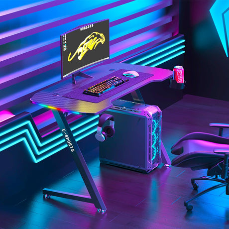 Z-Shape Professional Gaming Desk with RGB Lighting Carbon Fibre 100kg Capacity — Allure Home Collections