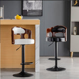 Elegant White Leather Swivel Bar Stool
