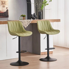 Mornington avocado green PU leather adjustable swivel bar stool 2pcs set in a modern kitchen