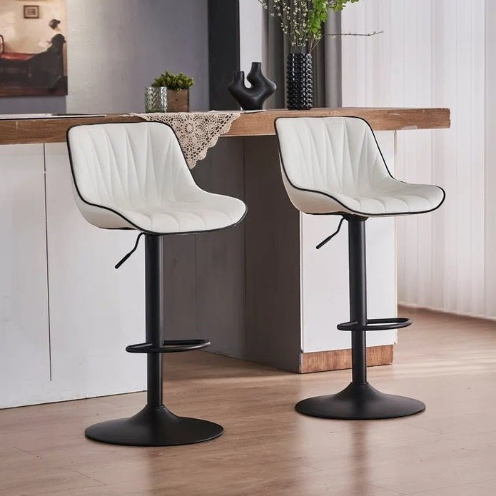 Blairgowrie white diamond stitched faux leather swivel bar stool with gold base