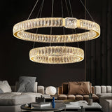Modern gold 2 ring crystal LED pendant chandelier, 80 60 cm