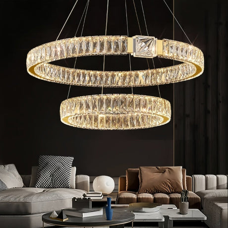 Modern gold 2 ring crystal LED pendant chandelier, 80 60 cm