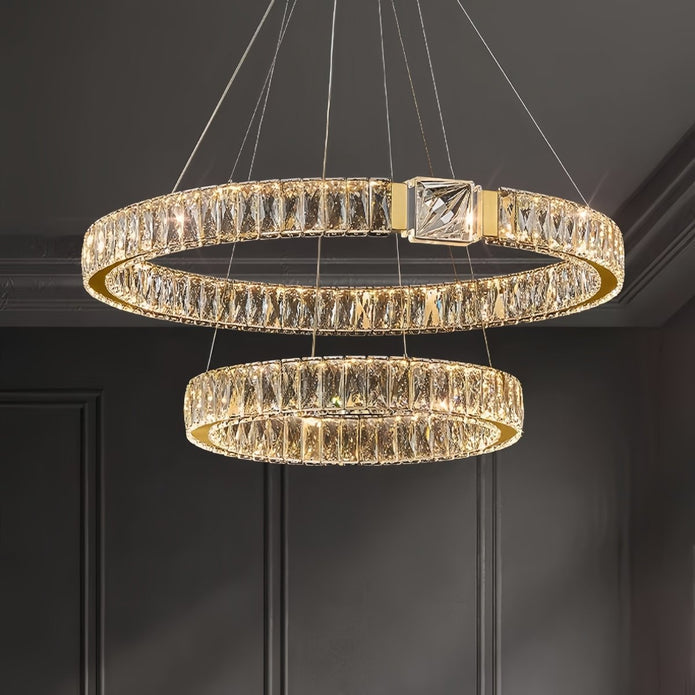 Modern gold 2 ring crystal LED pendant chandelier, 80 60 cm