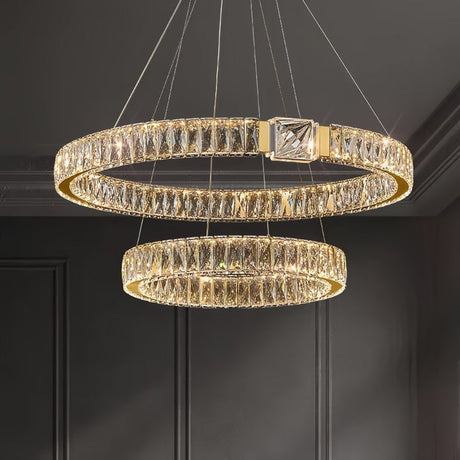 Modern gold 2 ring crystal LED pendant chandelier, 80 60 cm