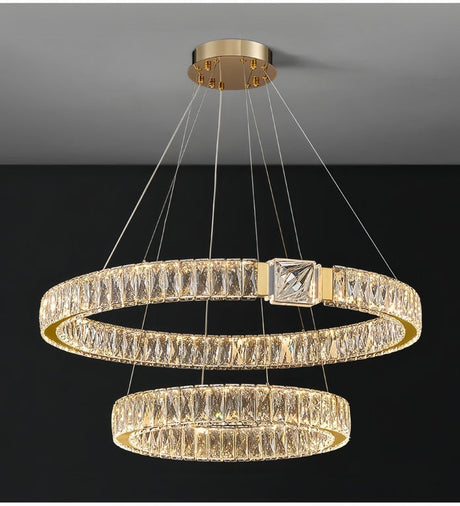 Modern gold 2 ring crystal LED pendant chandelier, 80 60 cm