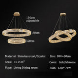 Modern gold 2 ring crystal LED pendant chandelier, 80 60 cm