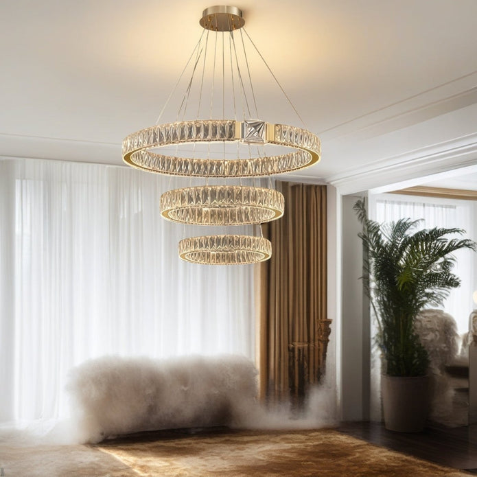 Modern gold 3 ring crystal LED pendant chandelier, 80 60 40 cm