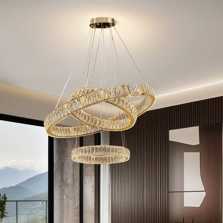 Modern gold 3 ring crystal LED pendant chandelier, 80 60 40 cm