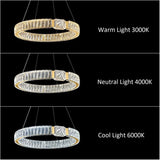 Modern gold 3 ring crystal LED pendant chandelier, 80 60 40 cm