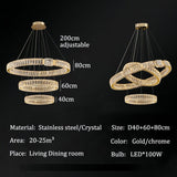 Modern gold 3 ring crystal LED pendant chandelier, 80 60 40 cm