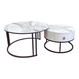 Yarrambat white marble and black stone coffee table in a modern living room