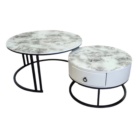 Yarrambat Nesting Coffee Table 2pcs, White Marble