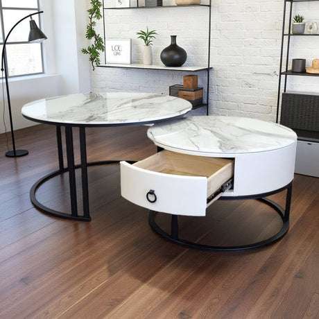 Yarrambat Nesting Coffee Table 2pcs, White Marble