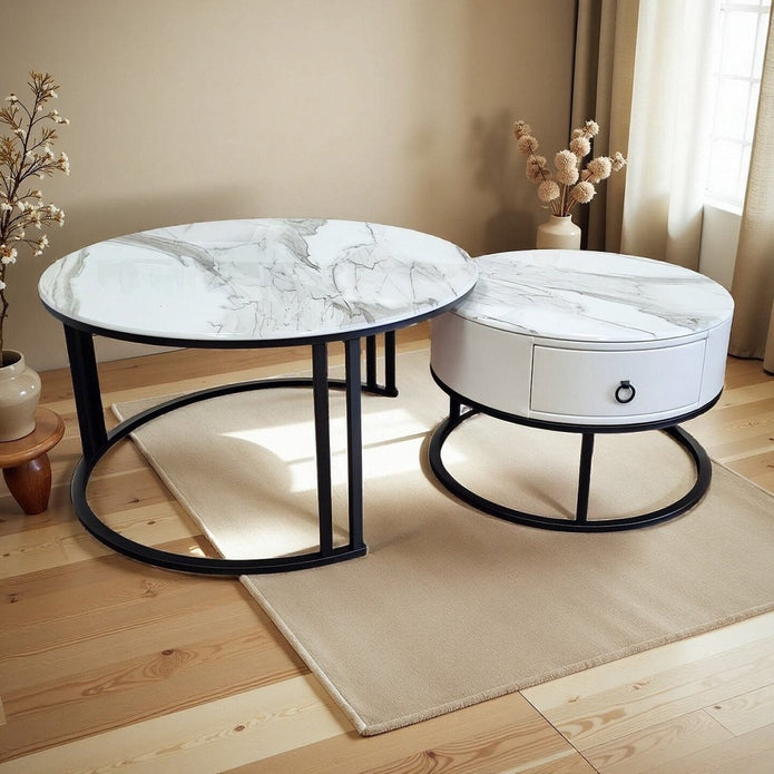 Yarrambat Nesting Coffee Table 2pcs, White Marble