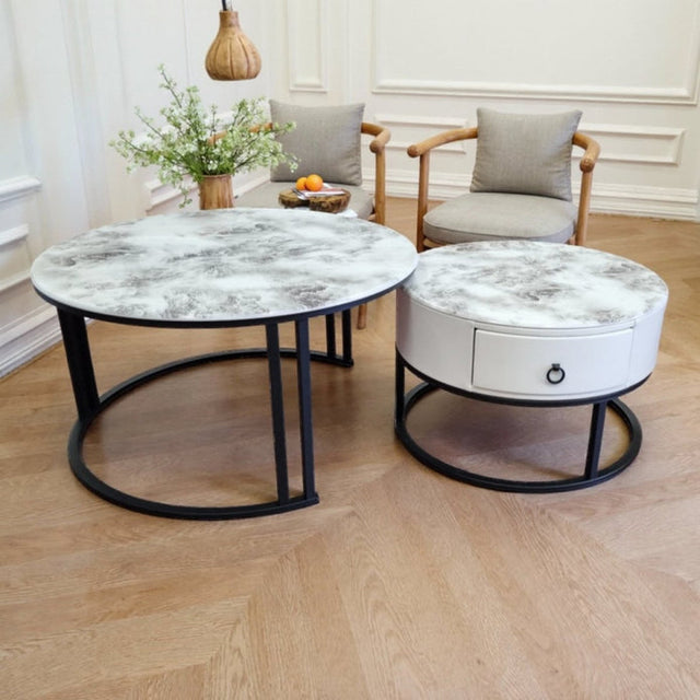Yarrambat veined marble and black stone coffee table in a modern living room
