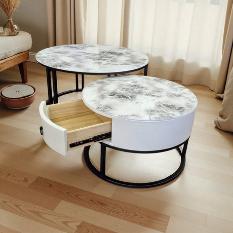 Yarrambat Nesting Coffee Table 2pcs, Veined Marble