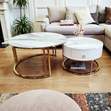 Yarrambat Nesting Coffee Table 2pcs, White Marble