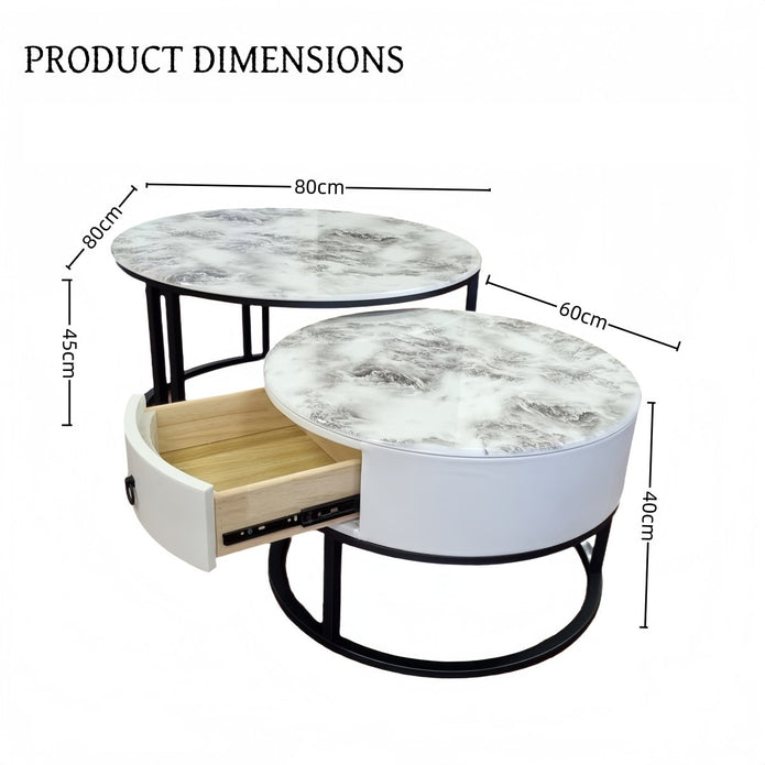 Yarrambat Nesting Coffee Table 2pcs, White Marble