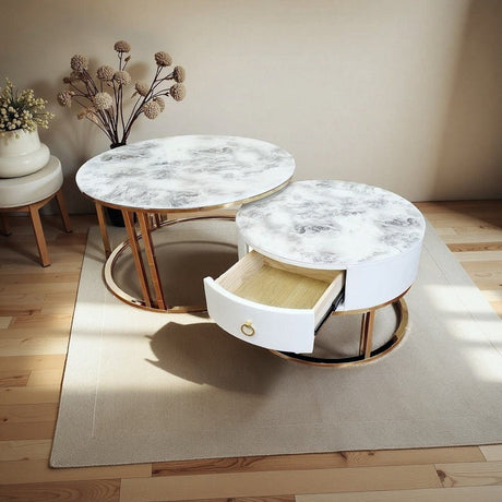 Yarrambat Nesting Coffee Table 2pcs, Veined Marble