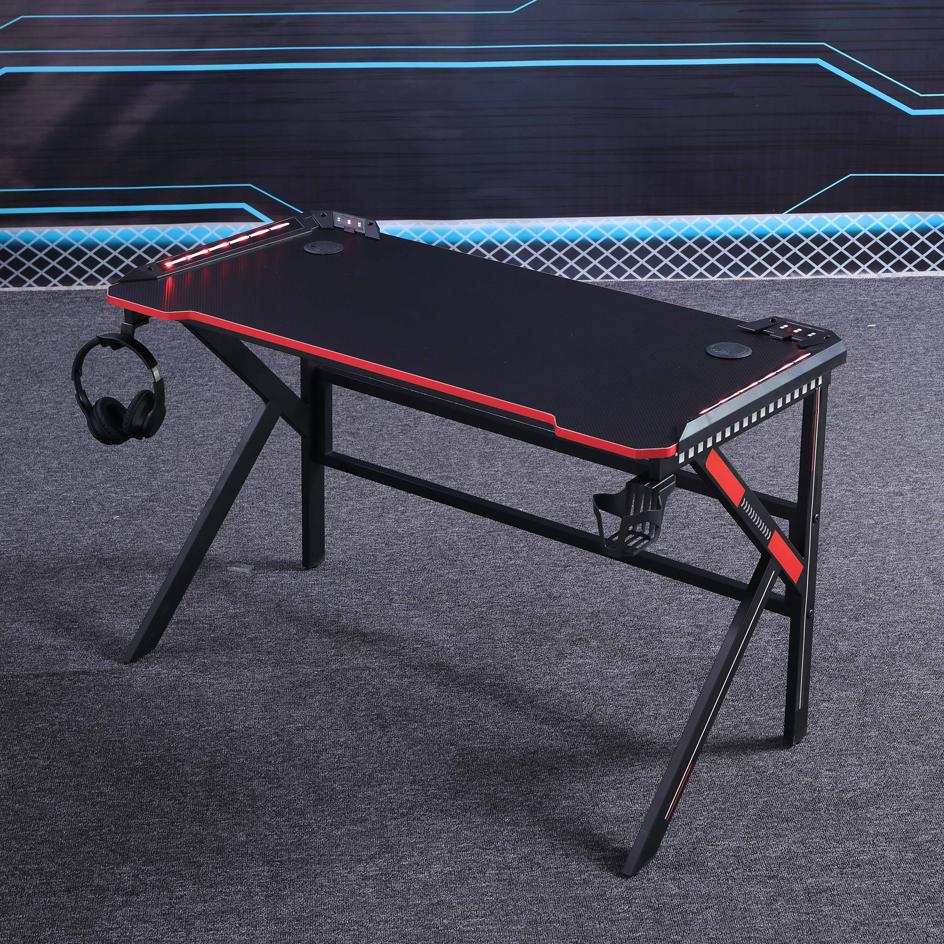 K-Shape Gaming Desk with RGB Lighting Carbon Fibre Surface 100kg Capacity 120cm or 140cm — Allure Home Collections