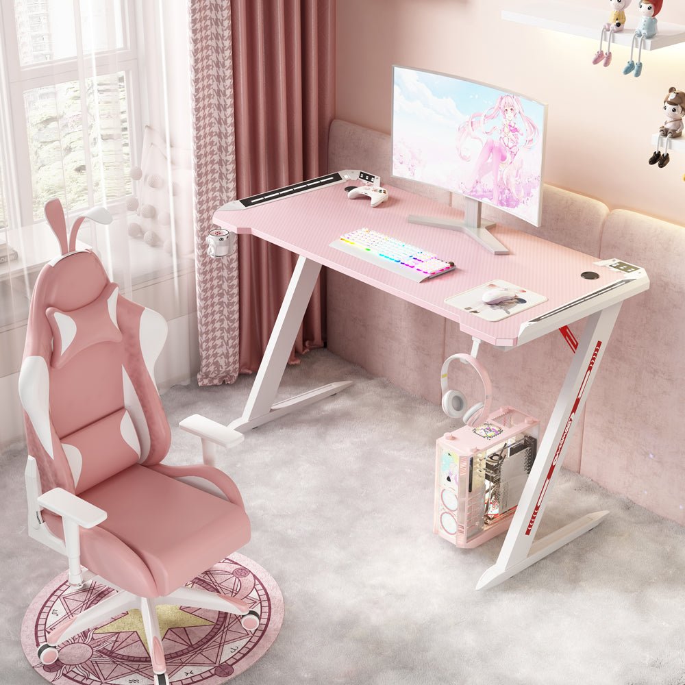 RGB Gaming Desk – Pink Carbon Fiber Design