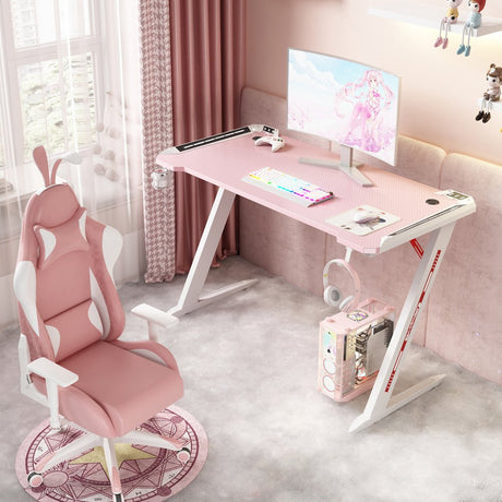 RGB Gaming Desk – Pink Carbon Fiber Design