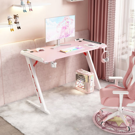 Elegant Pink RGB Gaming Desk 140cm