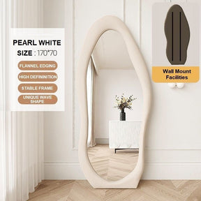Skenes Creek pearl white wavy full length floor mirror in a modern bedroom