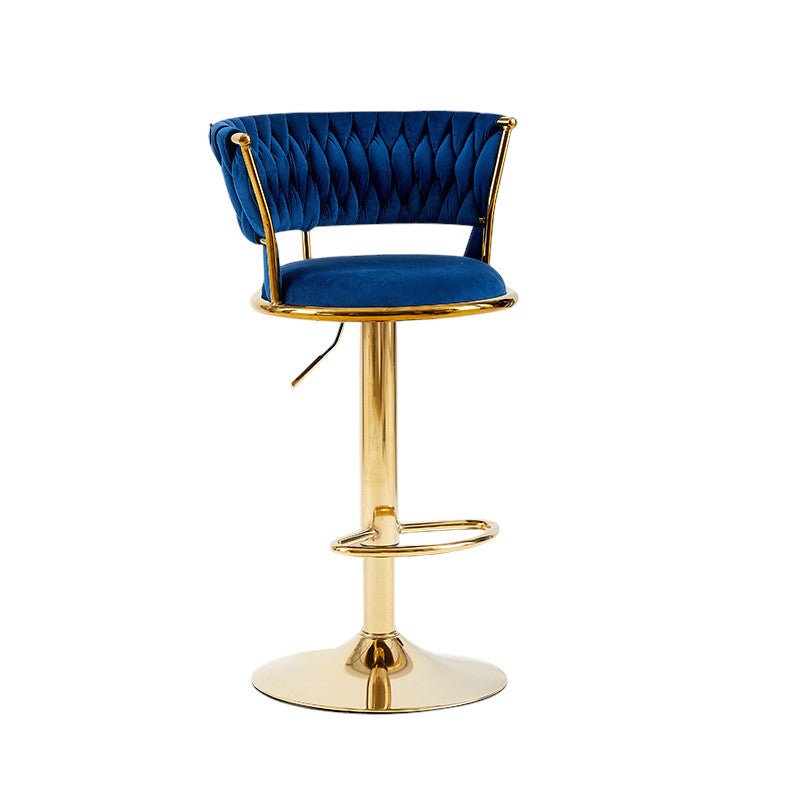 Gold gas lift lever and velvet seat detail on adjustable bar stool — Allure Home Collections