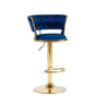 Gold gas lift lever and velvet seat detail on adjustable bar stool — Allure Home Collections