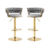 Pair of velvet padded bar stools styled at kitchen breakfast bar — Allure Home Collections