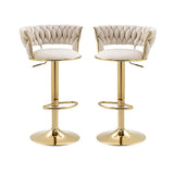 Height adjustable velvet bar stool pair with gold base and padded seat — Allure Home Collections