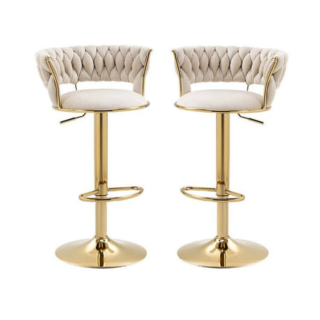 Height adjustable velvet bar stool pair with gold base and padded seat — Allure Home Collections