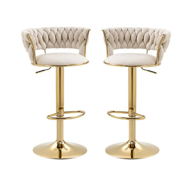 Height adjustable velvet bar stool pair with gold base and padded seat — Allure Home Collections