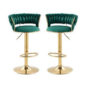 Cape Paterson green velvet counter height bar stools pair with backrest