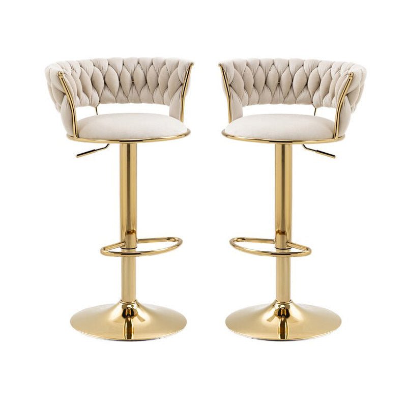 Two SERENITa green velvet bar stools at kitchen breakfast bar — Allure Home Collections