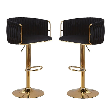 Height adjustable velvet swivel bar stool pair with gold round base — Allure Home Collections