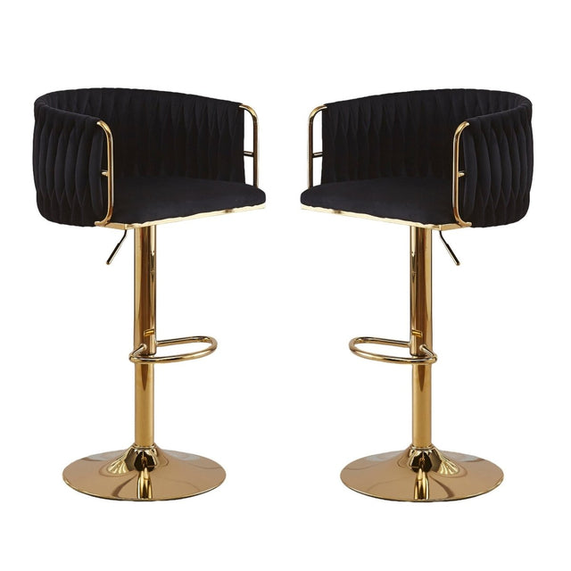 Height adjustable velvet swivel bar stool pair with gold round base — Allure Home Collections