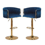 Velvet padded seat and gold gas lift lever detail on height adjustable bar stool — Allure Home Collections