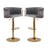 Pair of velvet swivel bar stools with gold round base styled at kitchen island — Allure Home Collections