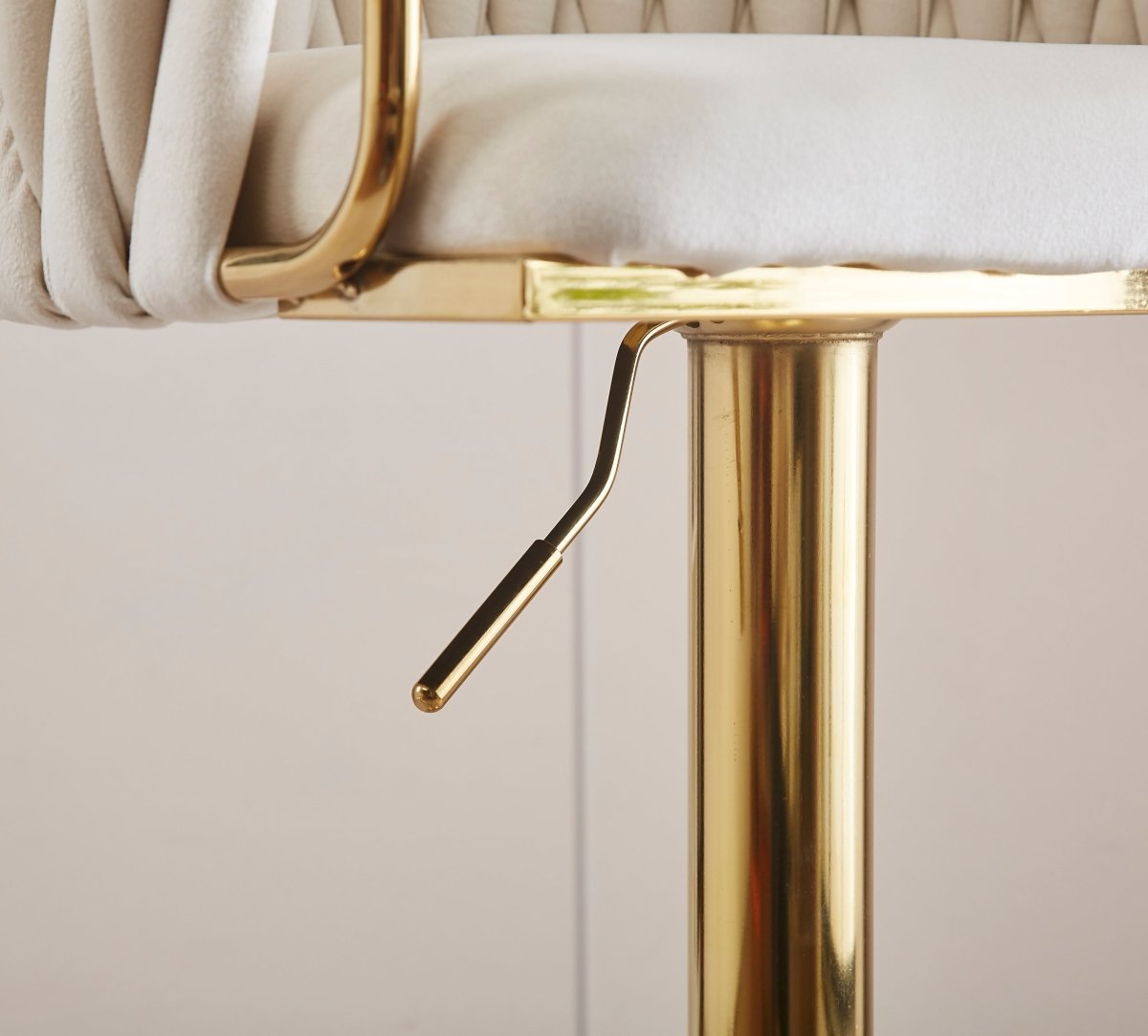 Velvet swivel bar stool showing full height adjustment range — Allure Home Collections