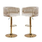 Side profile of velvet height adjustable bar stool showing gold base and footrest — Allure Home Collections