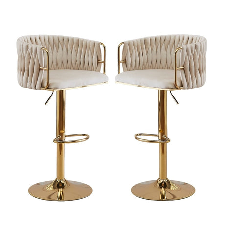Side profile of velvet height adjustable bar stool showing gold base and footrest — Allure Home Collections
