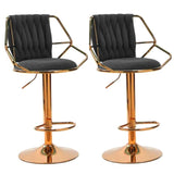 Gold base and velvet padded backrest detail on bar stool — Allure Home Collections