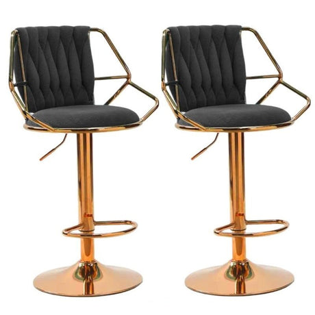Gold base and velvet padded backrest detail on bar stool — Allure Home Collections