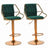 Pair of velvet bar stools with gold base at kitchen breakfast bar — Allure Home Collections