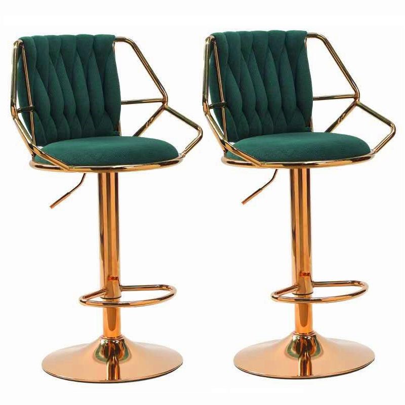 Pair of velvet bar stools with gold base at kitchen breakfast bar — Allure Home Collections