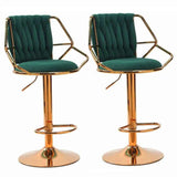 Pair of velvet bar stools with gold base at kitchen breakfast bar — Allure Home Collections